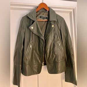 Wilson’s Olive Green 100% Genuine Leather Jacket Coat Soft Moto M